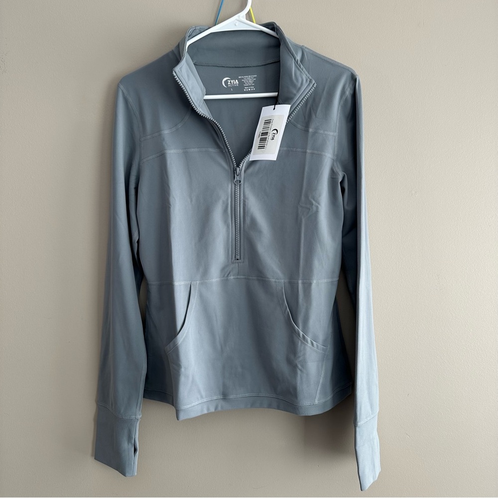Zyia Gray Pocket Half-Zip Pullover Large